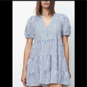 Blue and white striped dress.